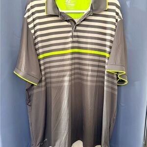 Men's Russell Athletic Grey Striped Polo with Lime Accent